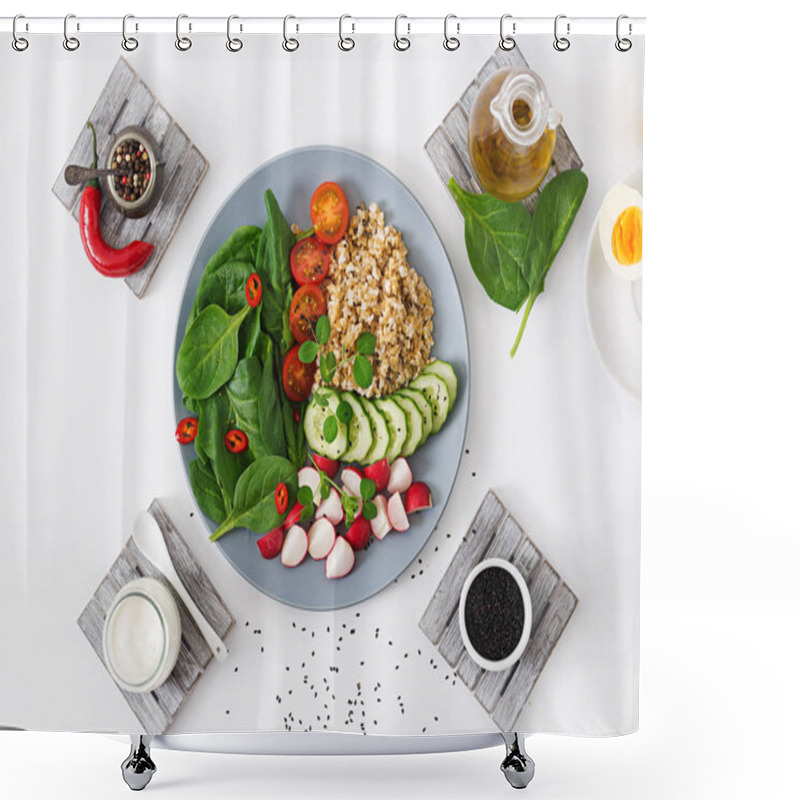 Personality  Vegan Salad Of Fresh Vegetables Shower Curtains