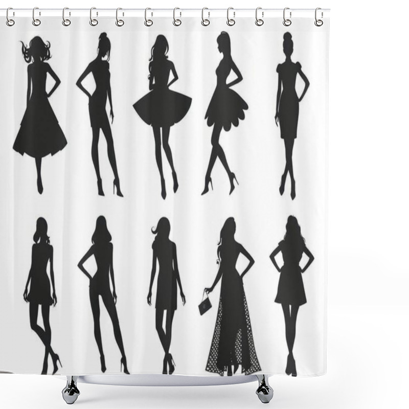 Personality  Collection Of Stylish Female Silhouettes Showcasing Various Fashionable Poses And Outfits. Shower Curtains