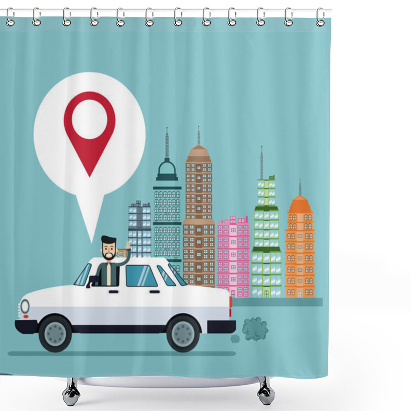 Personality  Business Man Pin Map Car City Background Shower Curtains