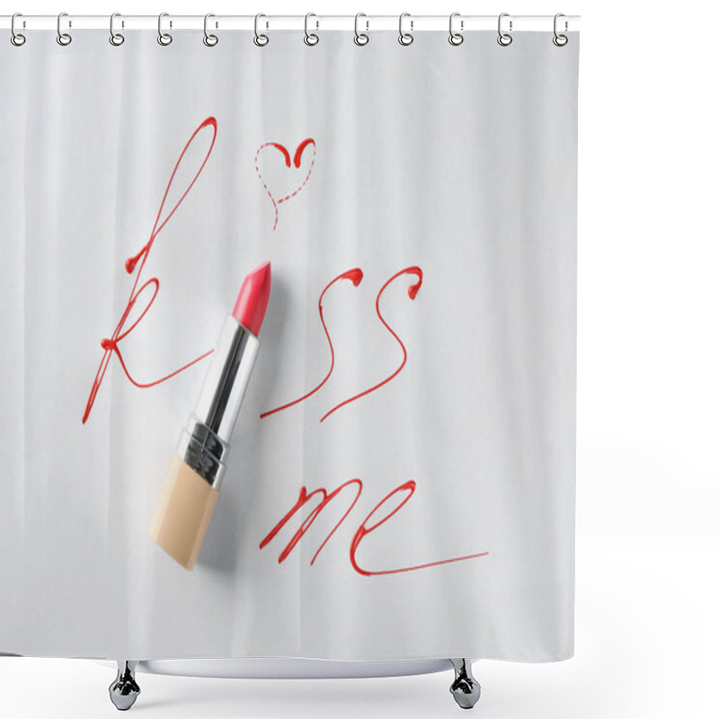 Personality  Composition With Lipstick And Text KISS ME On Light Background Shower Curtains