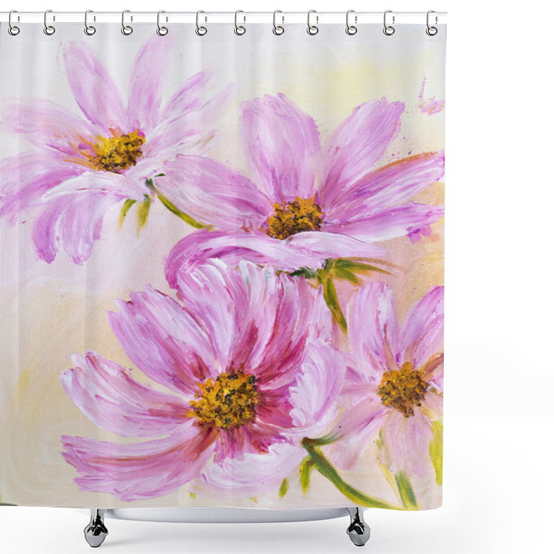 Personality  Cosmos Flowers, Oil Painting On Canvas Shower Curtains