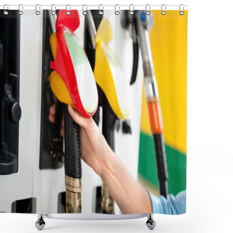 Personality  Row Of Fuel Pumps At A Gas Station Shower Curtains