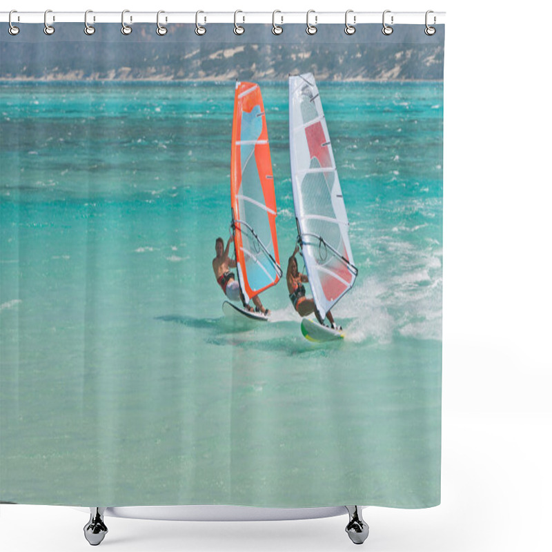 Personality  Windsurf In The Lagoon Shower Curtains