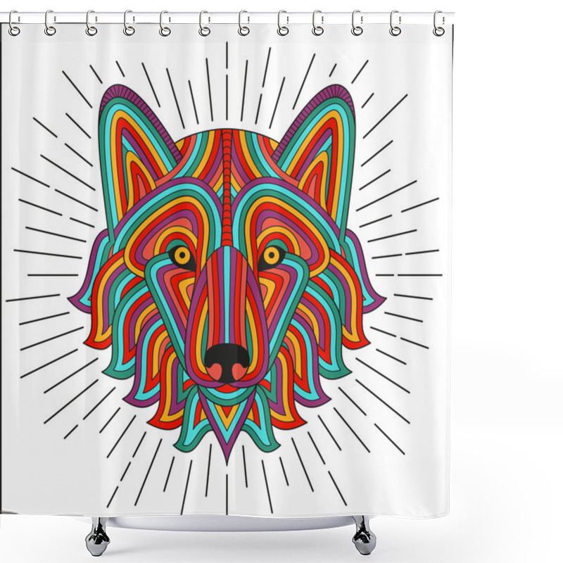 Personality  Creative Stylized Wolf Head In Ethnic Linear Style. Good For Logo, Tattoo, T-shirt Design. Animal Background. Highly Detailed Abstract Hand Drawn Style. Vector Illustration Shower Curtains