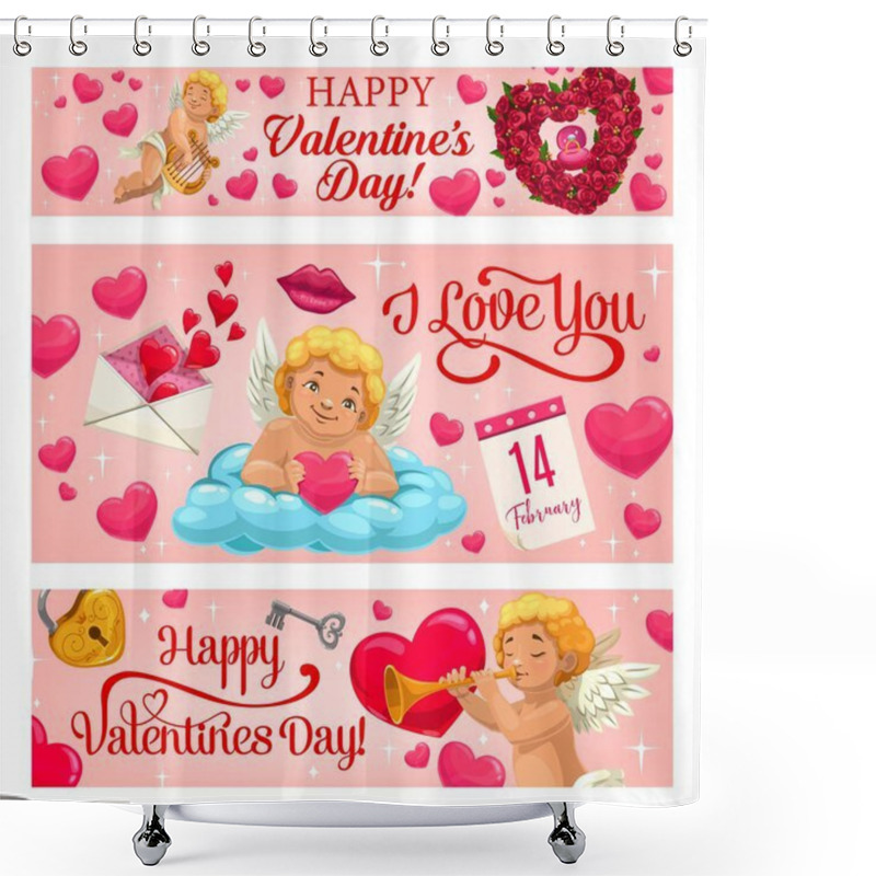 Personality  Valentine Day Cupid Angel With Hearts And Flowers Shower Curtains