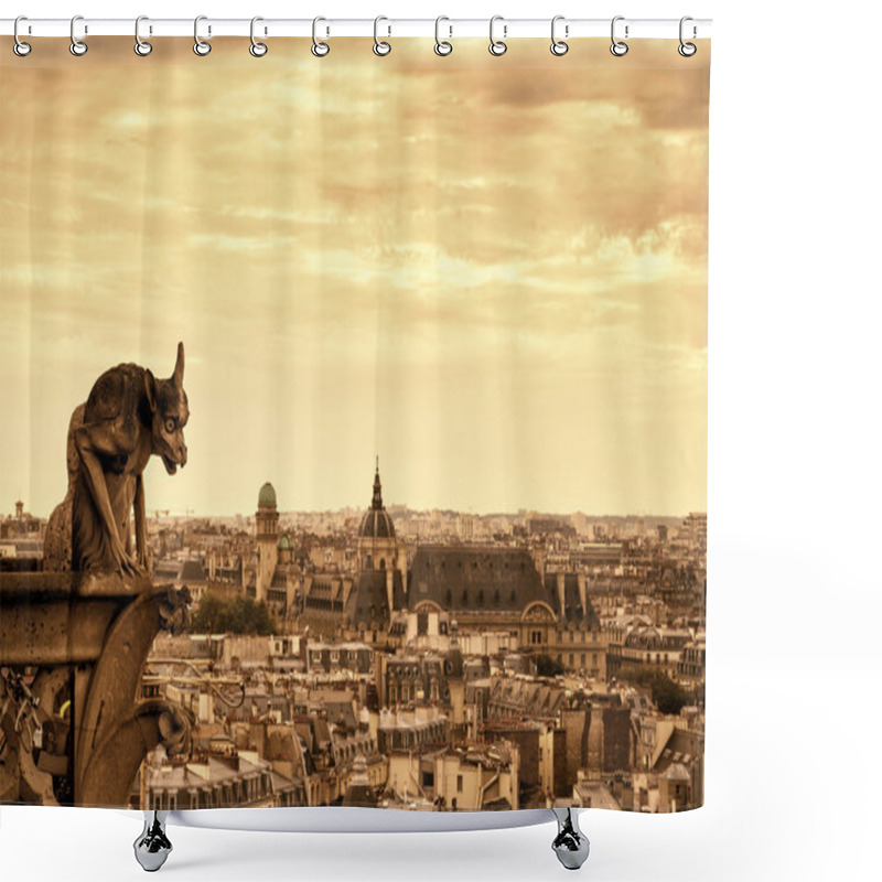 Personality  Gargoyles Of The Cathedral Of Notre Dame De Paris Overlooking Paris Shower Curtains