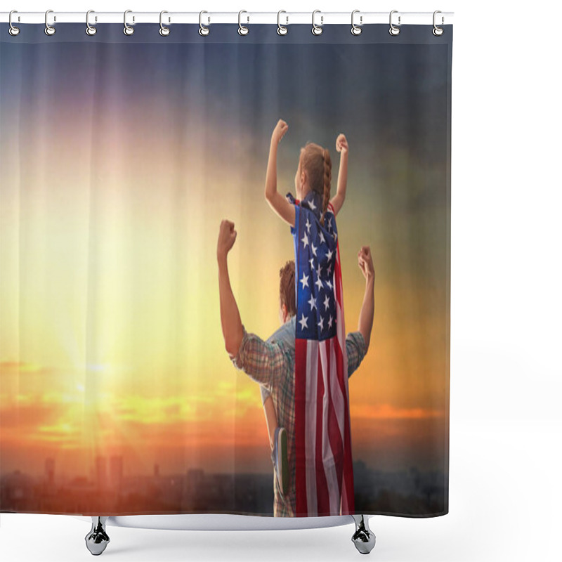 Personality  Patriotic Holiday. Happy Family Shower Curtains