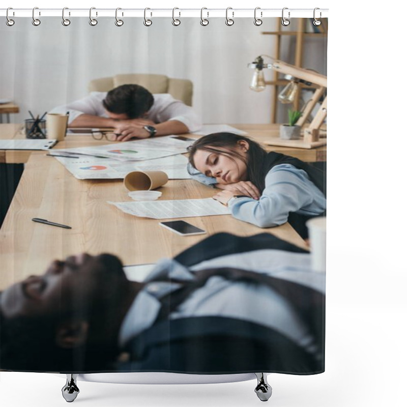 Personality  Group Of Businesspeople Sleeping In Conference Hall At Office Shower Curtains