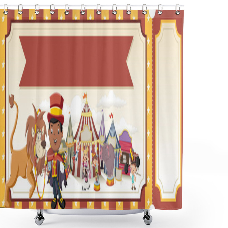 Personality  Ticket With Cartoon Characters In Front Of Retro Circus.  Shower Curtains