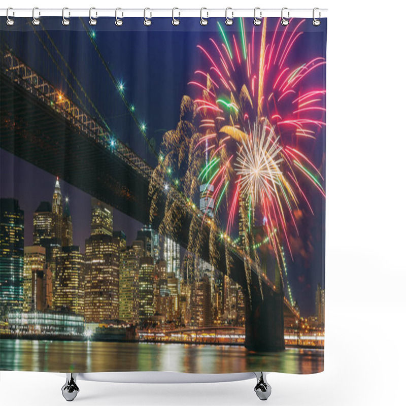 Personality  Colorful Holiday Fireworks Panoramic View New York City Manhattan Downtown Skyline At Night Shower Curtains