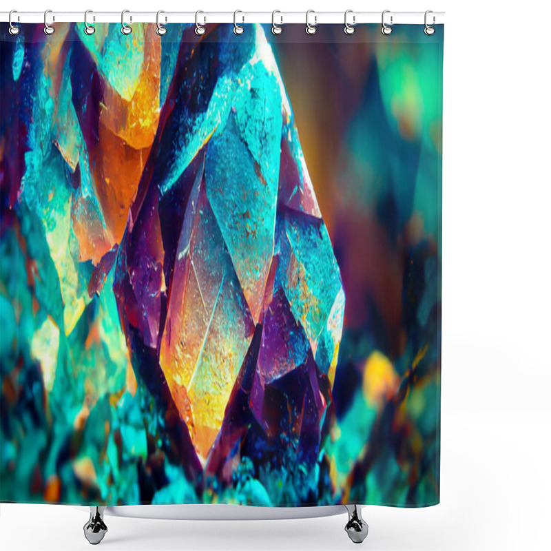 Personality  3D Render Gemstone Texture Of The Precious Crystal Background. Copy Space. Colored Shiny Bokeh Surface. Shower Curtains