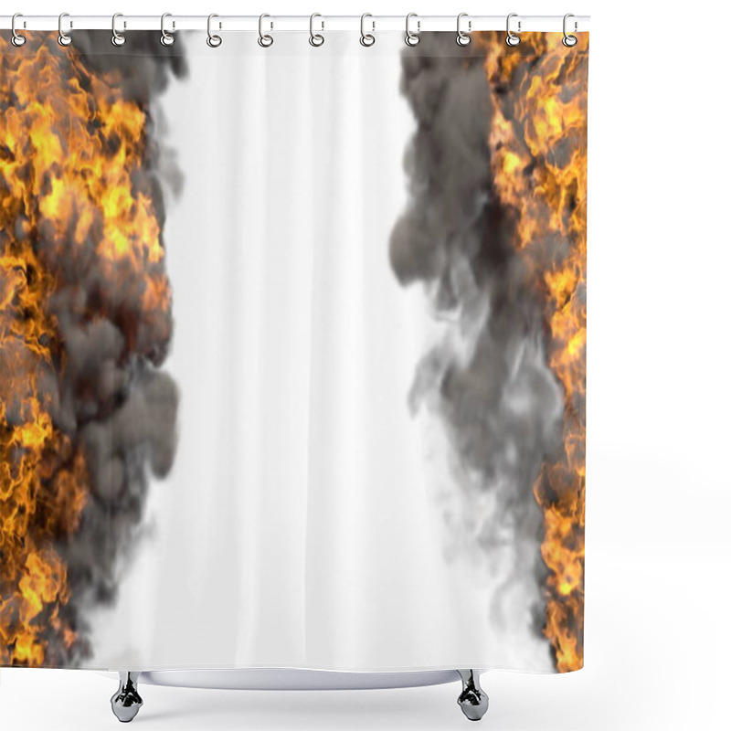 Personality  Space Fiery Hell With Heavy Smoke Frame Isolated On White - Fire Lines From Sides Left And Right, Top And Bottom Are Empty - Fire 3D Illustration Shower Curtains