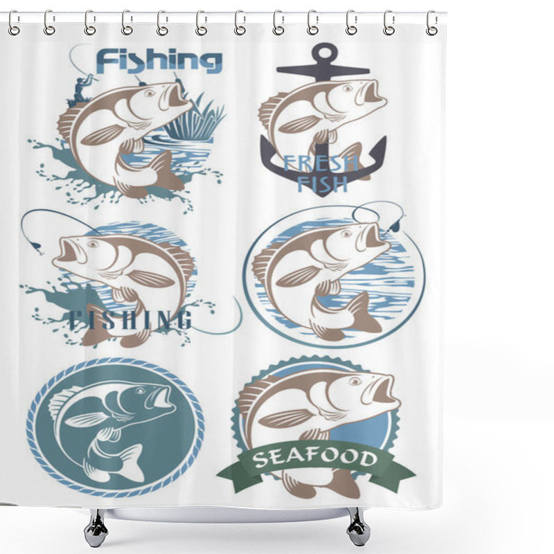 Personality  Bass Fishing Icons Shower Curtains