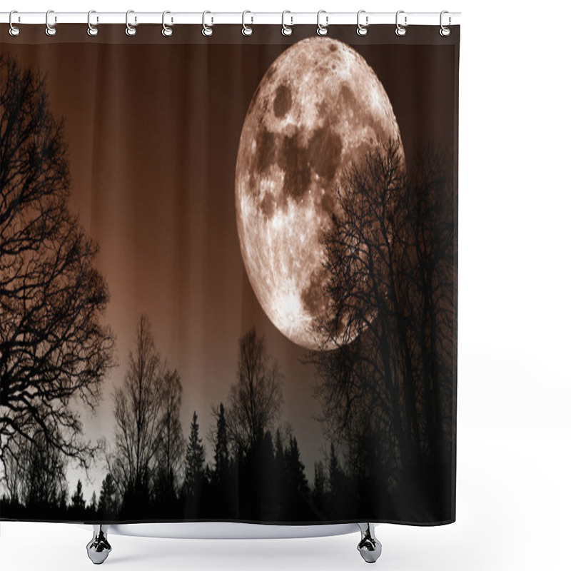 Personality  Red Moon Rise Over Landscape Shower Curtains