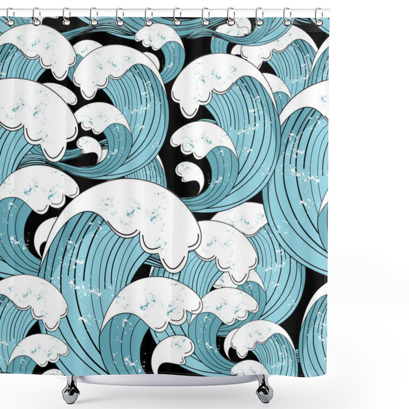 Personality  Graphic Texture Of The Waves Shower Curtains