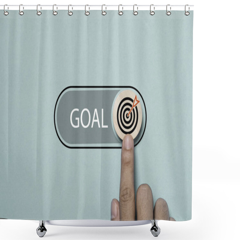 Personality  Hand Touching To Toggle With Button With Dartboard And Arrow To Open Status For Start Business Objective Target And Goal Concept. Shower Curtains