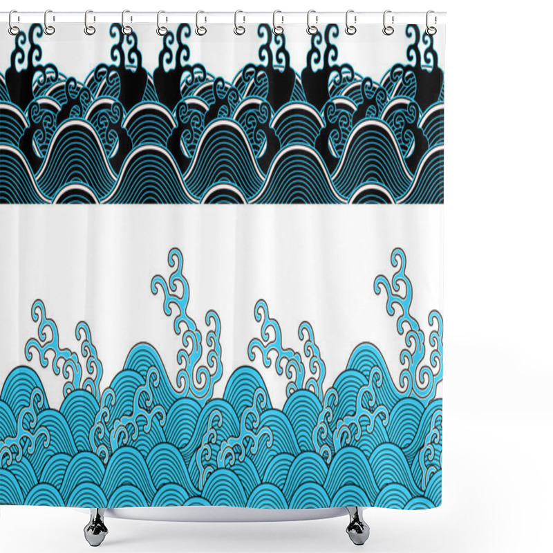 Personality  Repeated Ocean Wave Pattern Shower Curtains