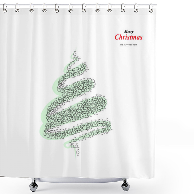 Personality  Christmas Tree Shape Made Of Benzene Methyl Group Molecule Formula Icons, Xmas Spruce Silhouette Of Aromatic Hydrocarbon Chemistry Skeletal Formula Symbols, Greeting Card Shower Curtains