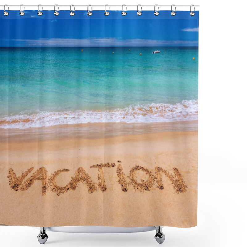 Personality  Vacation Text On A Beach. Vacation Written In A Sandy Tropical Beach. 