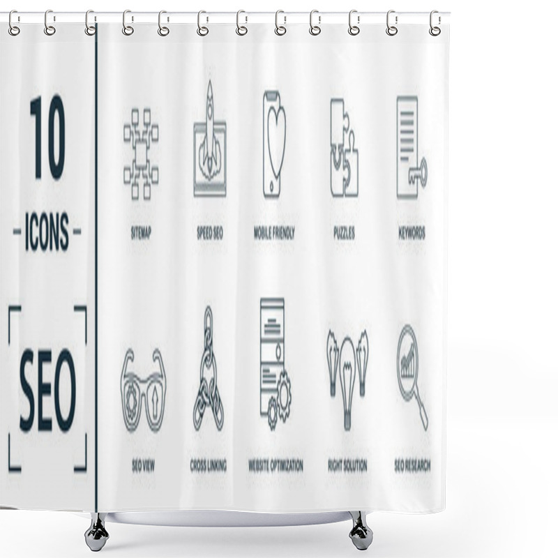 Personality  Seo Icon Set. Include Creative Elements Search Optimization, Search Result, Right Solution, Code Optimization, Website Optimization Icons. Can Be Used For Report, Presentation, Diagram, Web Design Shower Curtains