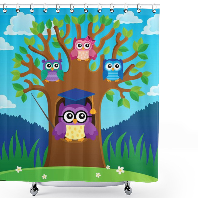 Personality  Tree With Stylized School Owl Theme 2 Shower Curtains