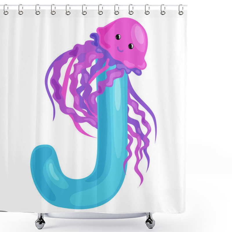 Personality  Letter J With Jellyfish Animal For Kids Abc Education In Preschool. Shower Curtains