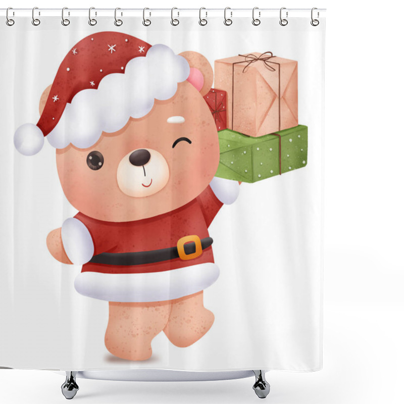 Personality  Cute Christmas Baby Bear Illustration Shower Curtains