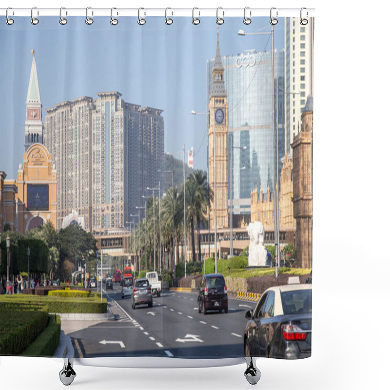 Personality  Cars Circulating By The Strip In Macao, During Sunset Shower Curtains