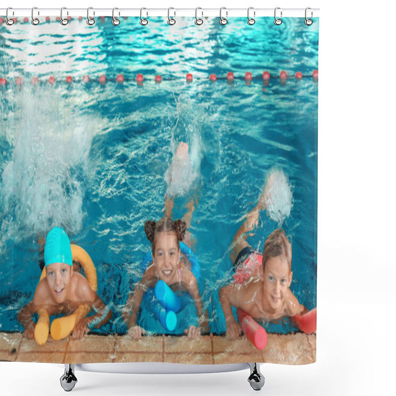 Personality  Little Kids With Swimming Noodles In Indoor Pool Shower Curtains