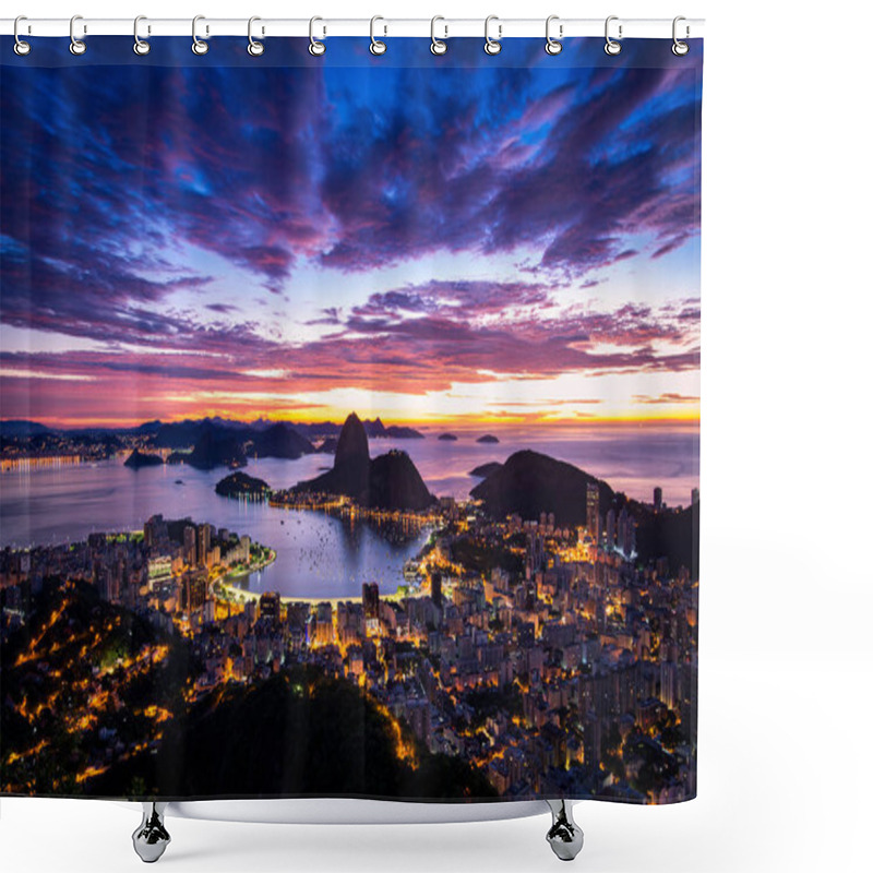 Personality  Panoramic View Of Rio De Janeiro City Lights At Night Time Shower Curtains