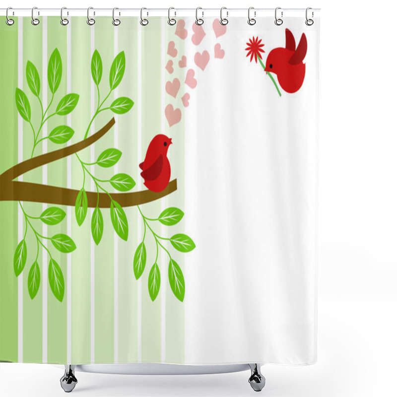 Personality  Pair Of Red Love Birds For Valentines Day Illustration Shower Curtains