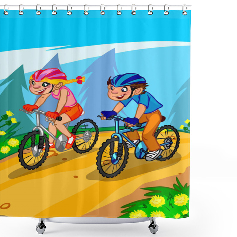 Personality  The Illustration Of Cartoon Teenagers On Bicycle. Shower Curtains