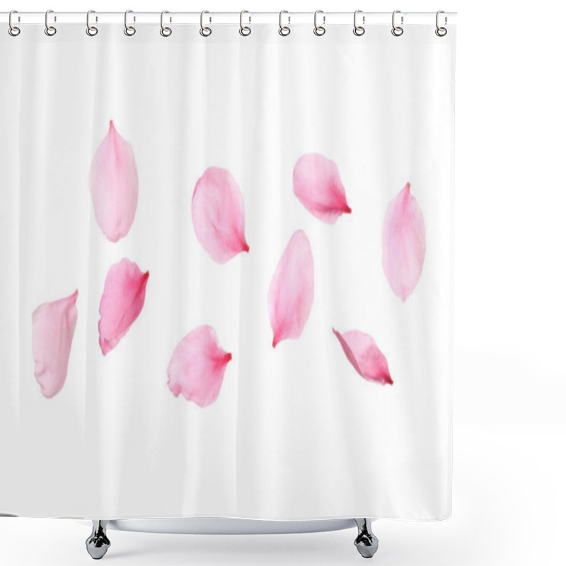 Personality  Beautiful Sakura Flower Petals On White Background Shower Curtains