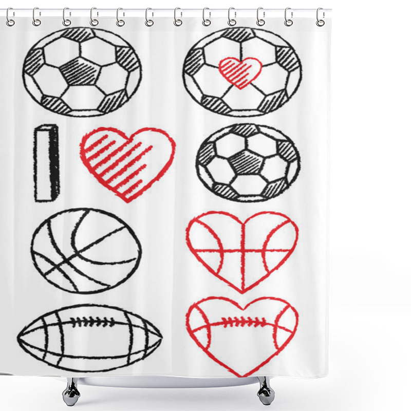 Personality  Soccer Ball, Football And Basketball, Vector Set Shower Curtains