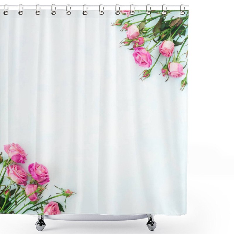 Personality   Tender Pink Roses On White Background Shower Curtains