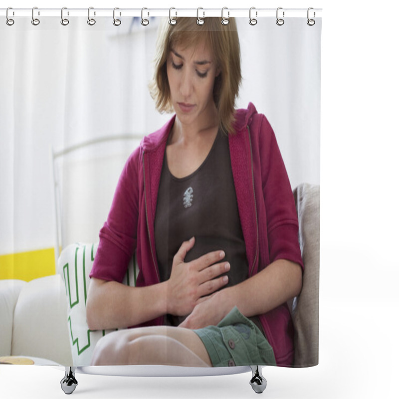 Personality  ABDOMINAL PAIN IN A WOMAN Shower Curtains