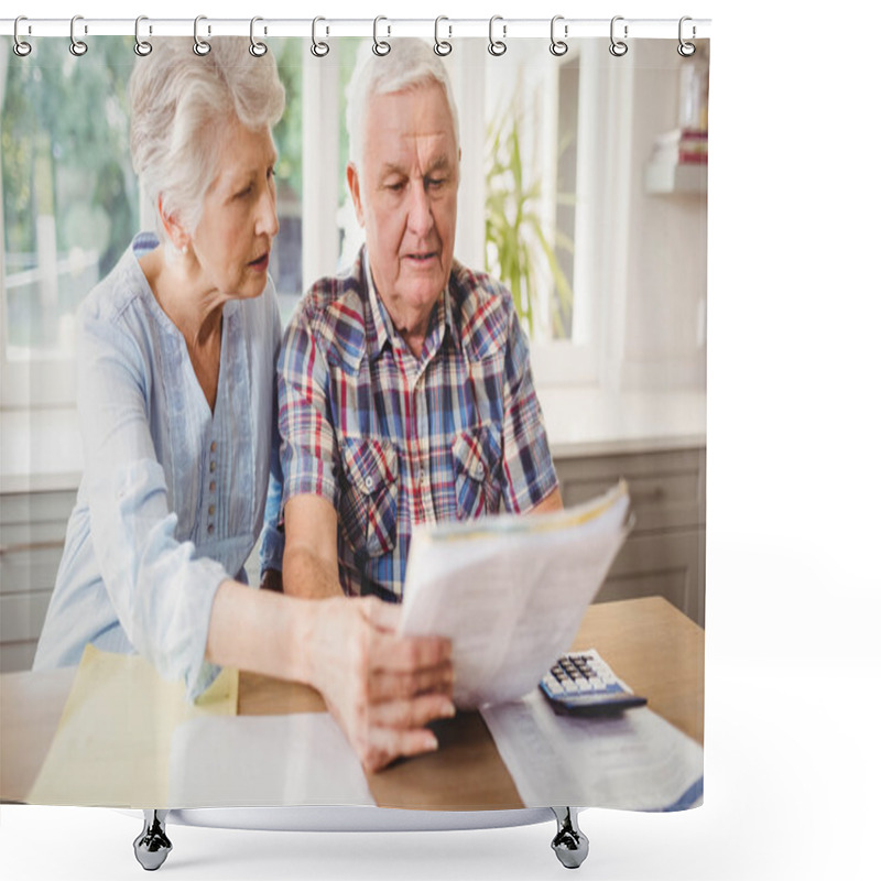 Personality  Senior Couple Checking Their Bills Shower Curtains