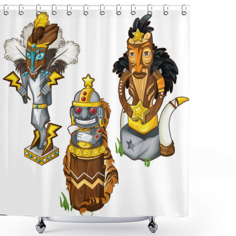 Personality  Wolf, Tiger And Eagle Indian Totem Masks. Vector Shower Curtains