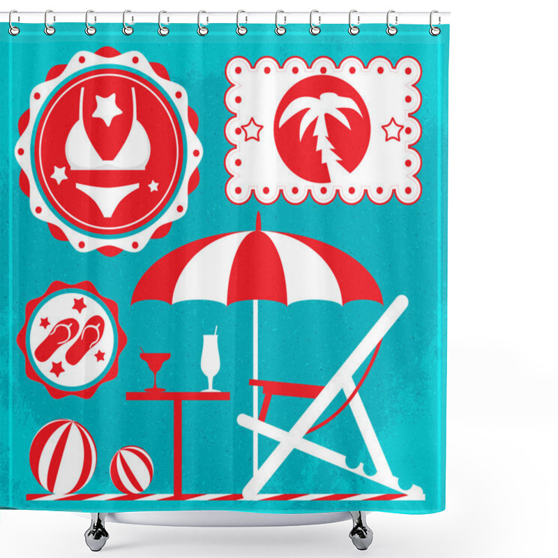 Personality  Summer Holiday Icons. Vector Shower Curtains