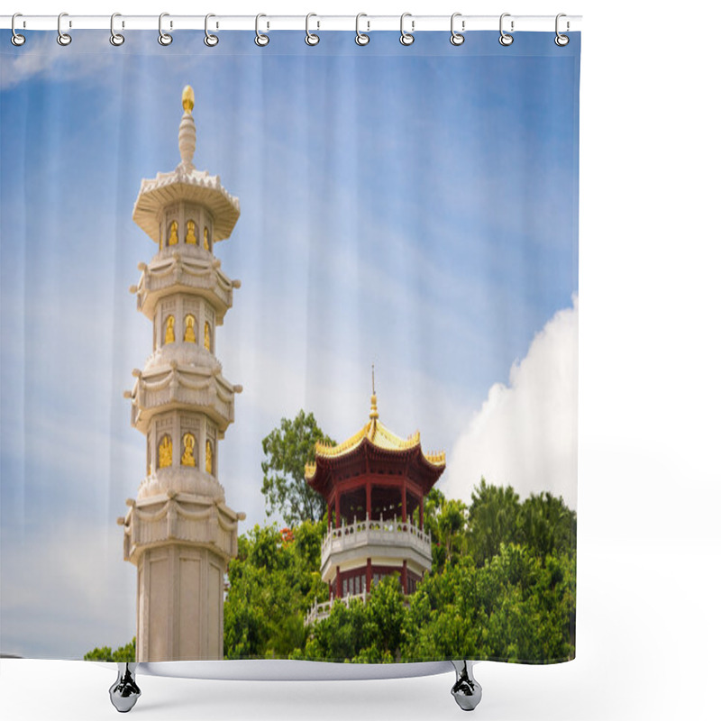 Personality  Buddhist Stone Pillar In Sanya Nanshan Cultural Tourism Zone Shower Curtains