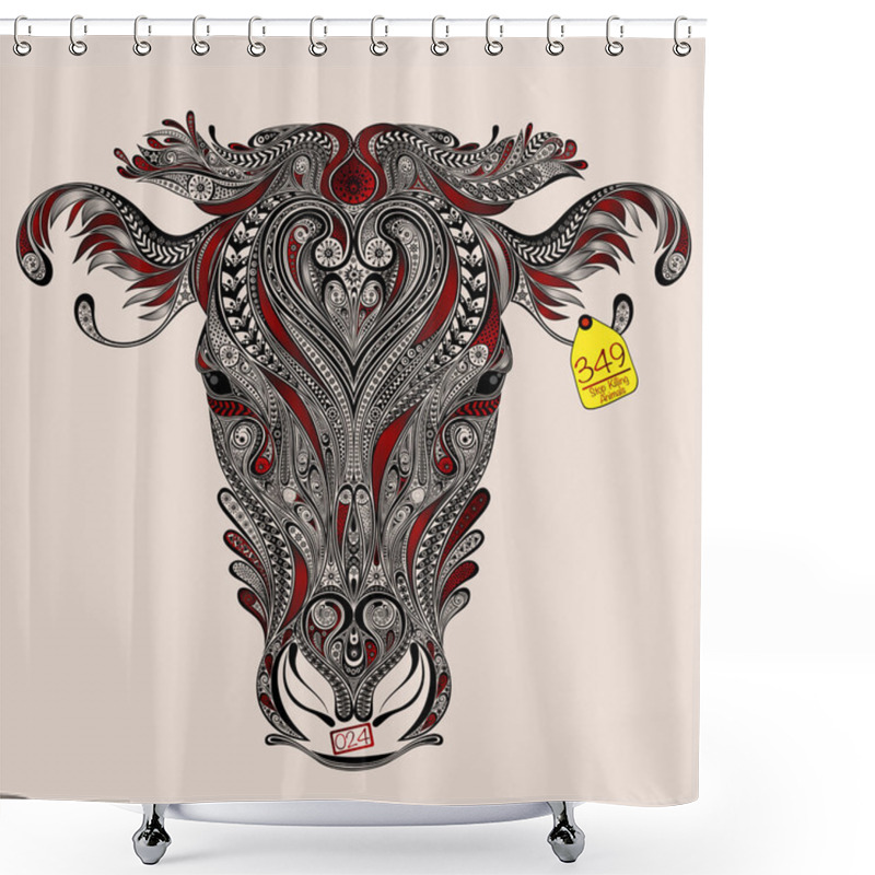 Personality  Head Of Cow With Abstract Cuts. Love And Protect Animals Shower Curtains