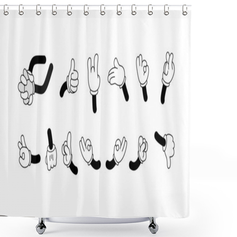 Personality  Retro Cartoon Arms Gestures And Hands Poses. Comic Funny Character Hands In Glove. Vector Illustratio Shower Curtains