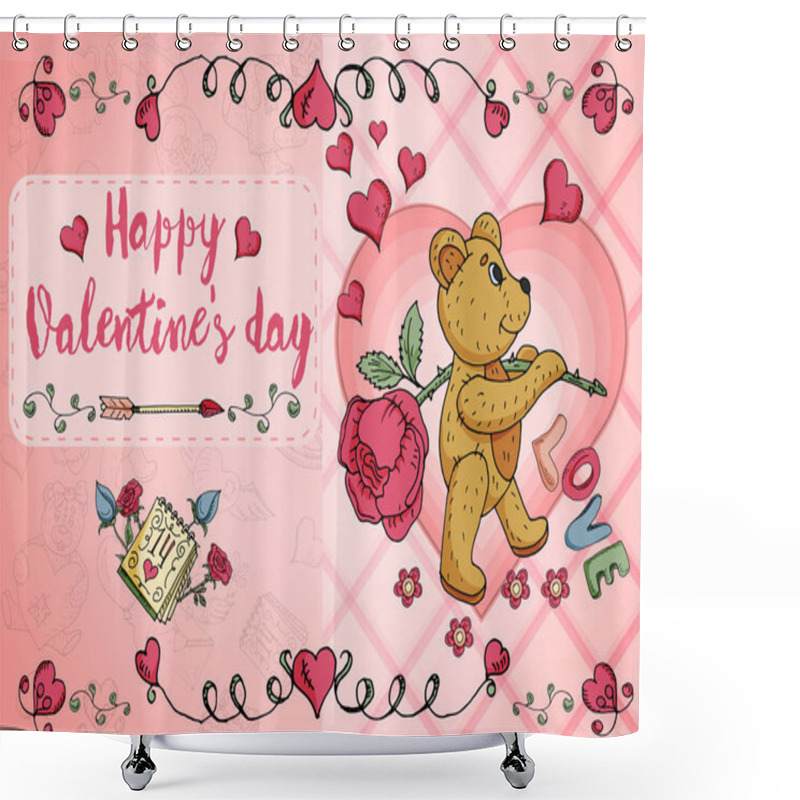 Personality  Design Of 4 Greeting Card Layout On The Theme Of Love And Valent Shower Curtains