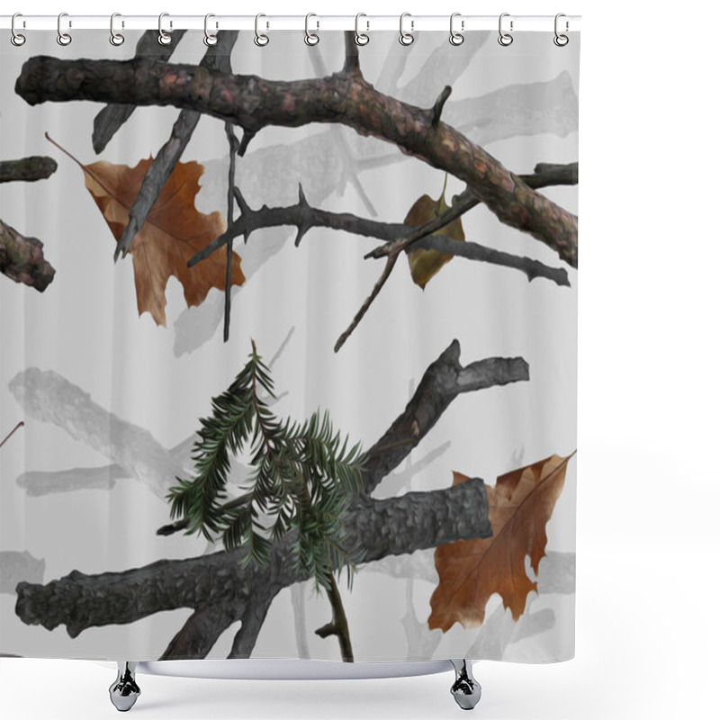 Personality  Realistic Winter Forest Camouflage. Seamless Pattern. Conifer And Oak Branches And Leaves. Useable For Hunting And Military Purposes.                                                     Shower Curtains