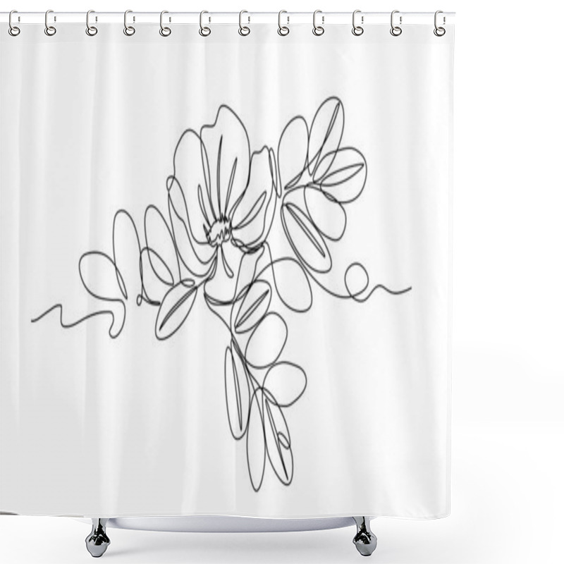 Personality  Flower Of Wild Rose With Leaves, Element Of Thorny Bush For Decoration, Postcards, Ornament, Pattern, Logo Or Emblem, Vector Illustration With Black Single Contour Line Isolated On White Background In Hand Drawn & Doodle Style Shower Curtains