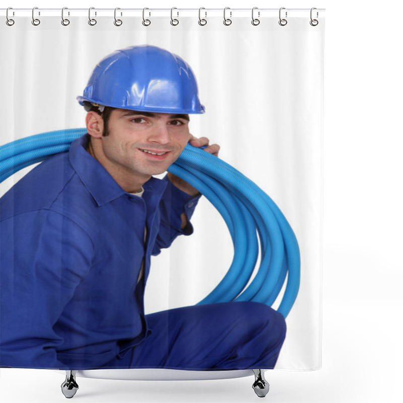 Personality  Portrait Of Handsome Plumber Shower Curtains