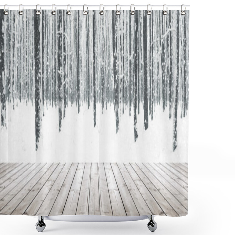 Personality  Winter Forest And Wooden Planks Shower Curtains