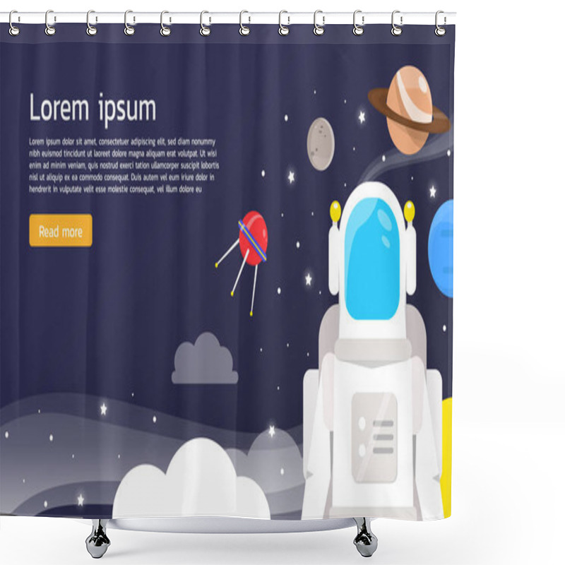 Personality  Astronaut With Planets Illustration Flat Design Shower Curtains