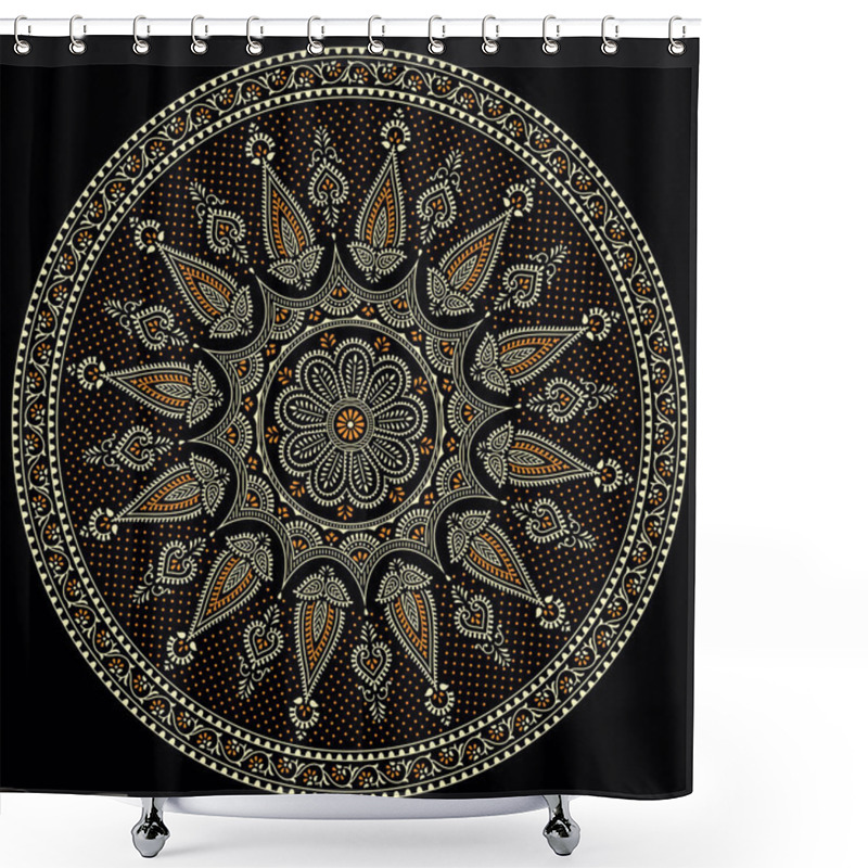 Personality  Vector Round Mandala Art Print On Black Background Shower Curtains