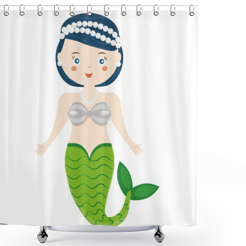 Personality  Cute Mermaid Character In Cartoon Style. Vector Illustration Shower Curtains